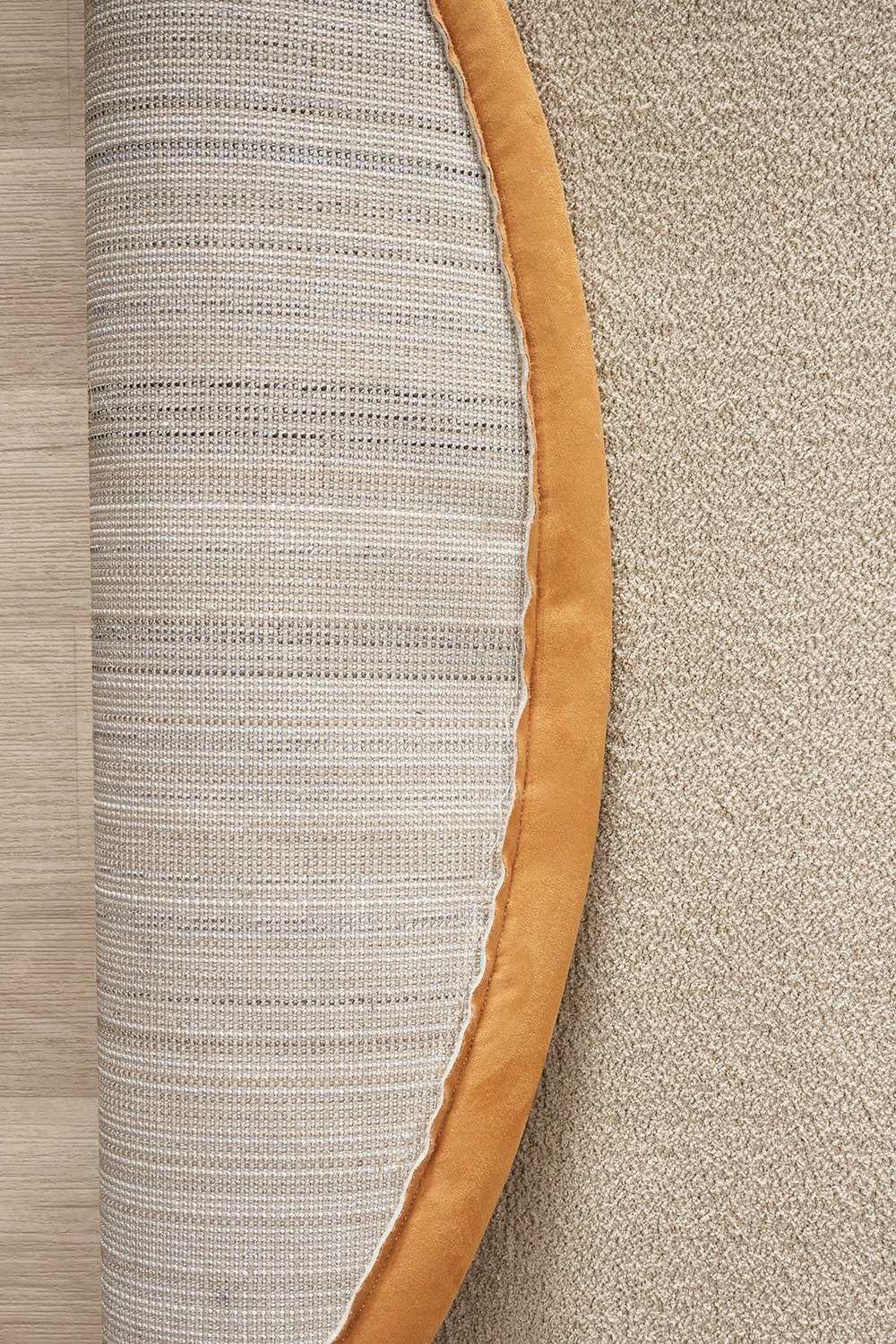 Bali Serisi Bordürlü Yuvarlak Halı Bej Taba Süet Kenarlı Mikrofiber Yumuşak Salon Halısı