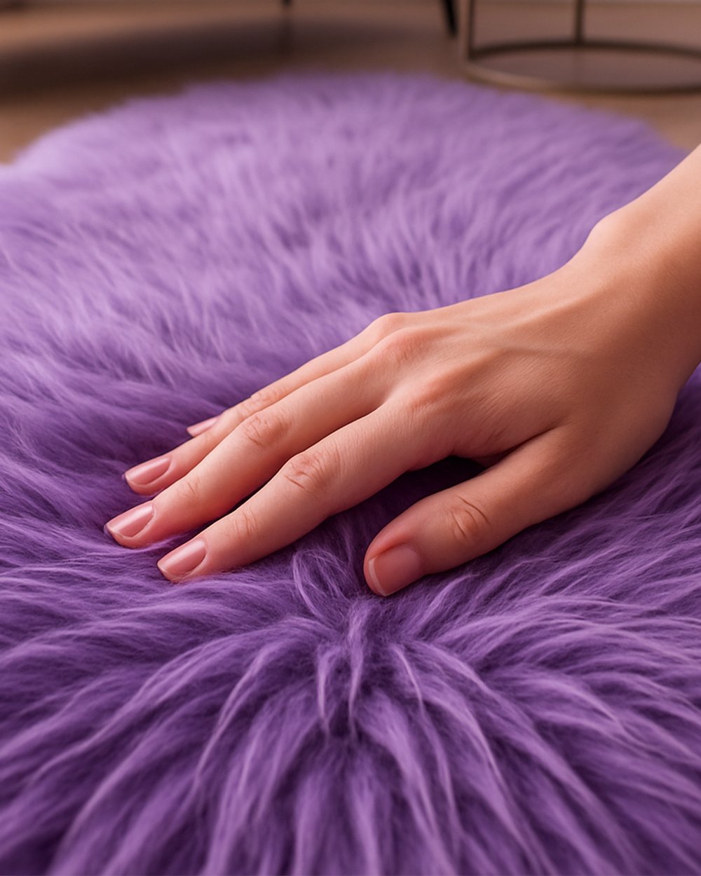 Peluche Mor Kuzu Post Halı – Ekstra Yumuşak Kaymaz Tabanlı Peluş Post