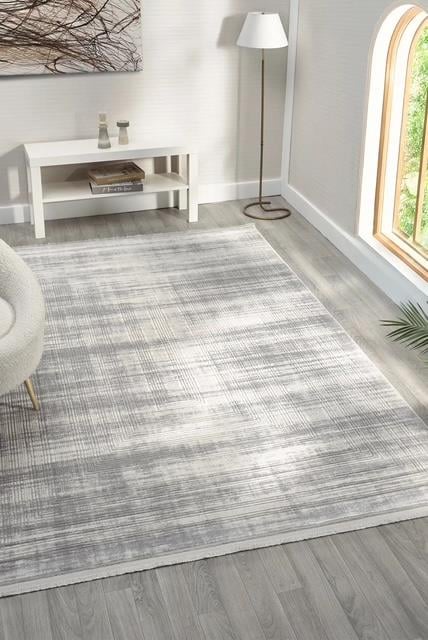 Edge Serisi Geometrik Çizgi Desenli Gri Akrilik Modern Salon Halısı