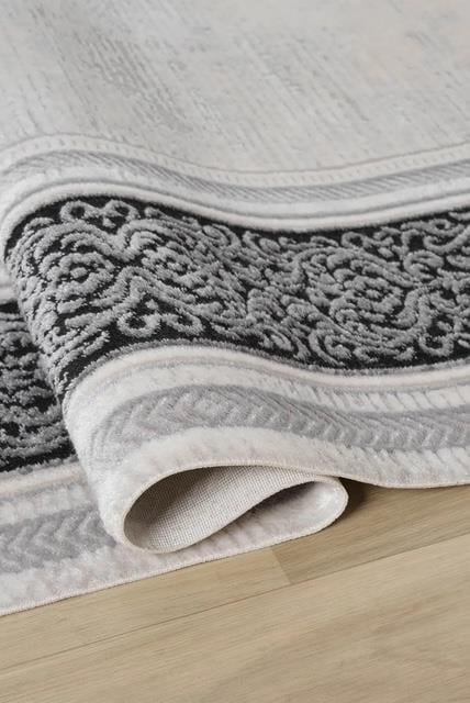 Edge Serisi Klasik Desenli Gri Krem Modern Salon Halısı – Çerçeveli Akrilik Halı