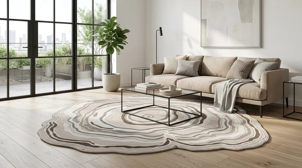 Bej Krem Amorf Modern Salon Halısı Luxora LX001