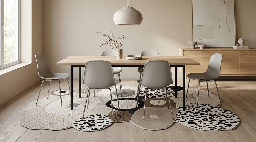 Modern Bej Siyah Amorf Salon Halısı Çiçek Desenli Luxora LX002