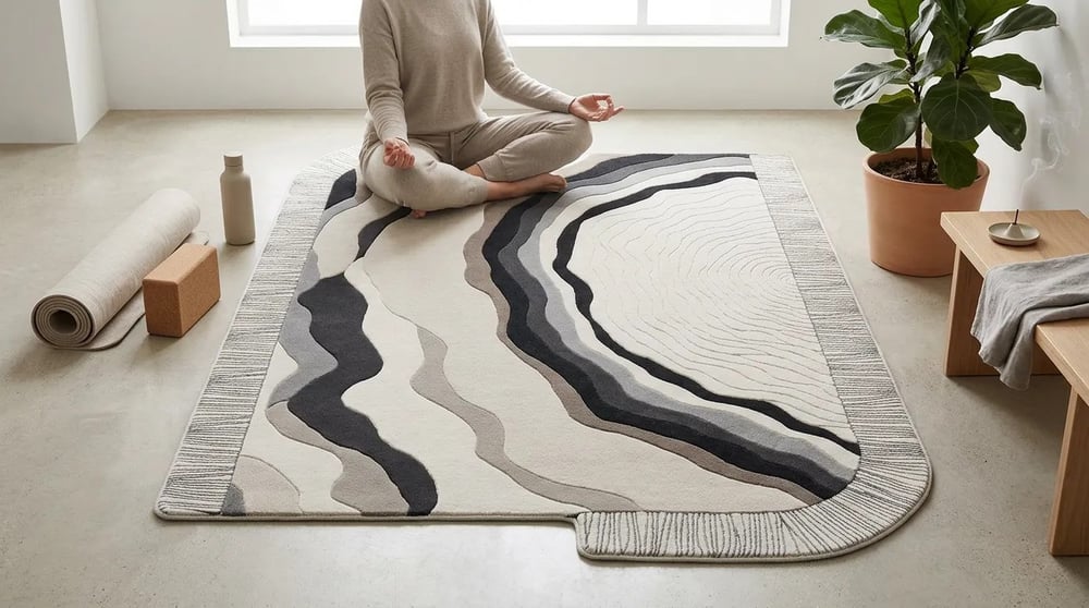 Modern Krem Gri Salon Halısı Dalgalı Desen Luxora LX004