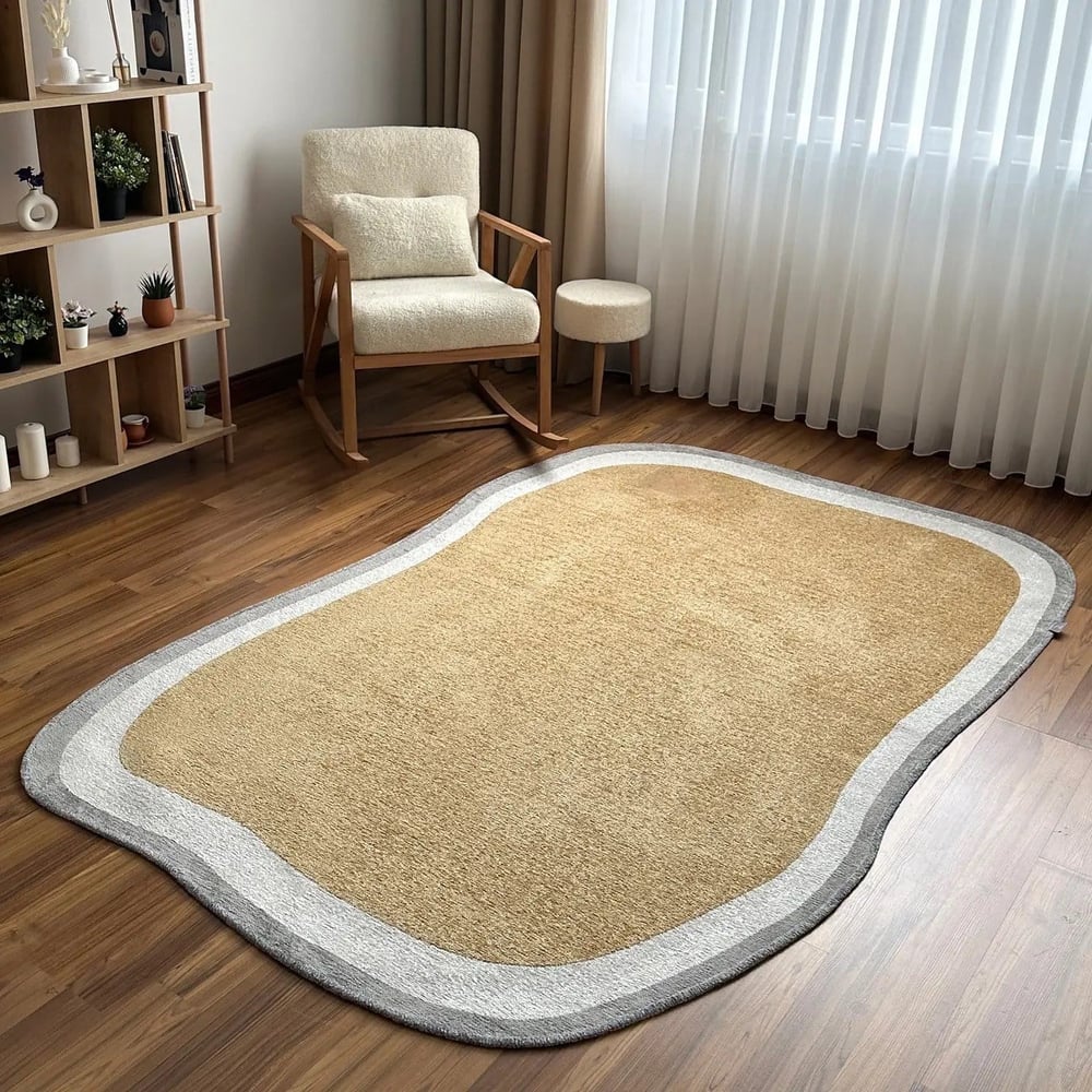 Bej Gri Hardal Organik Kesim Amorf Halı – Modern Salon ve Oturma Odası Halısı