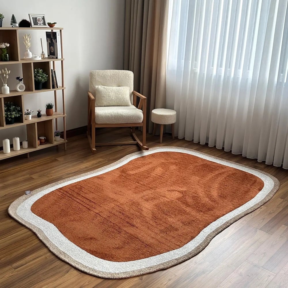 Kiremit Krem Organik Kesim Amorf Halı – Modern Salon ve Oturma Odası Halısı