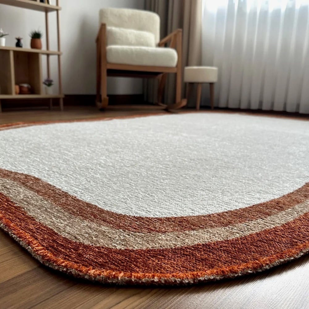 Kiremit Krem Organik Kesim Amorf Halı – Modern Salon ve Oturma Odası Halısı