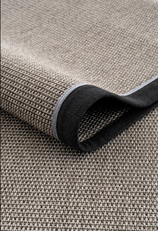 Bej Jüt Siyah ve Mavi Bördürlü Dokuma Tabanlı Sisal Halı | Modern Dekoratif Halı