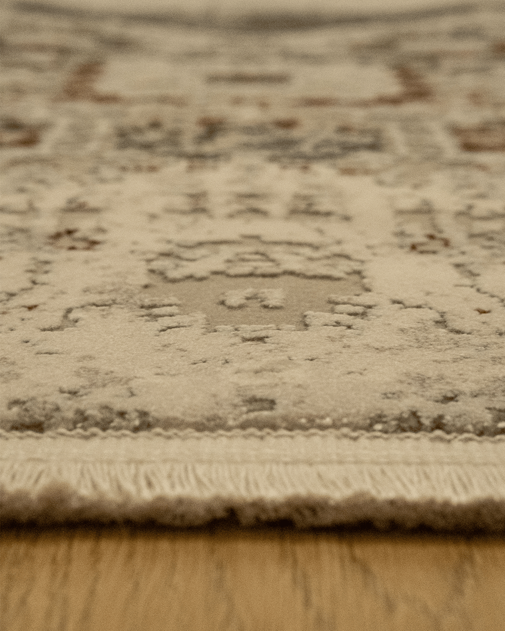 Memlük Krem Gri Vintage Desenli Halı Etnik Orta Motifli Eskitme Desen Bambu İplikli Özel Tezgah Halısı