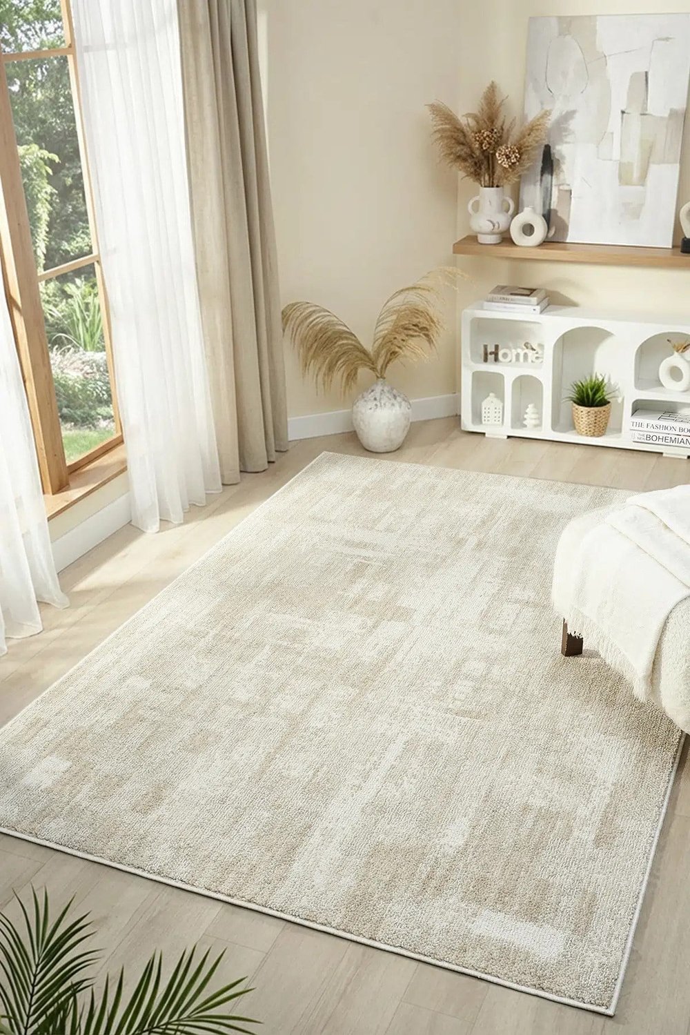 Pearl - Alabaster Modern Soyut Eskitme Açık Krem Bej Halı