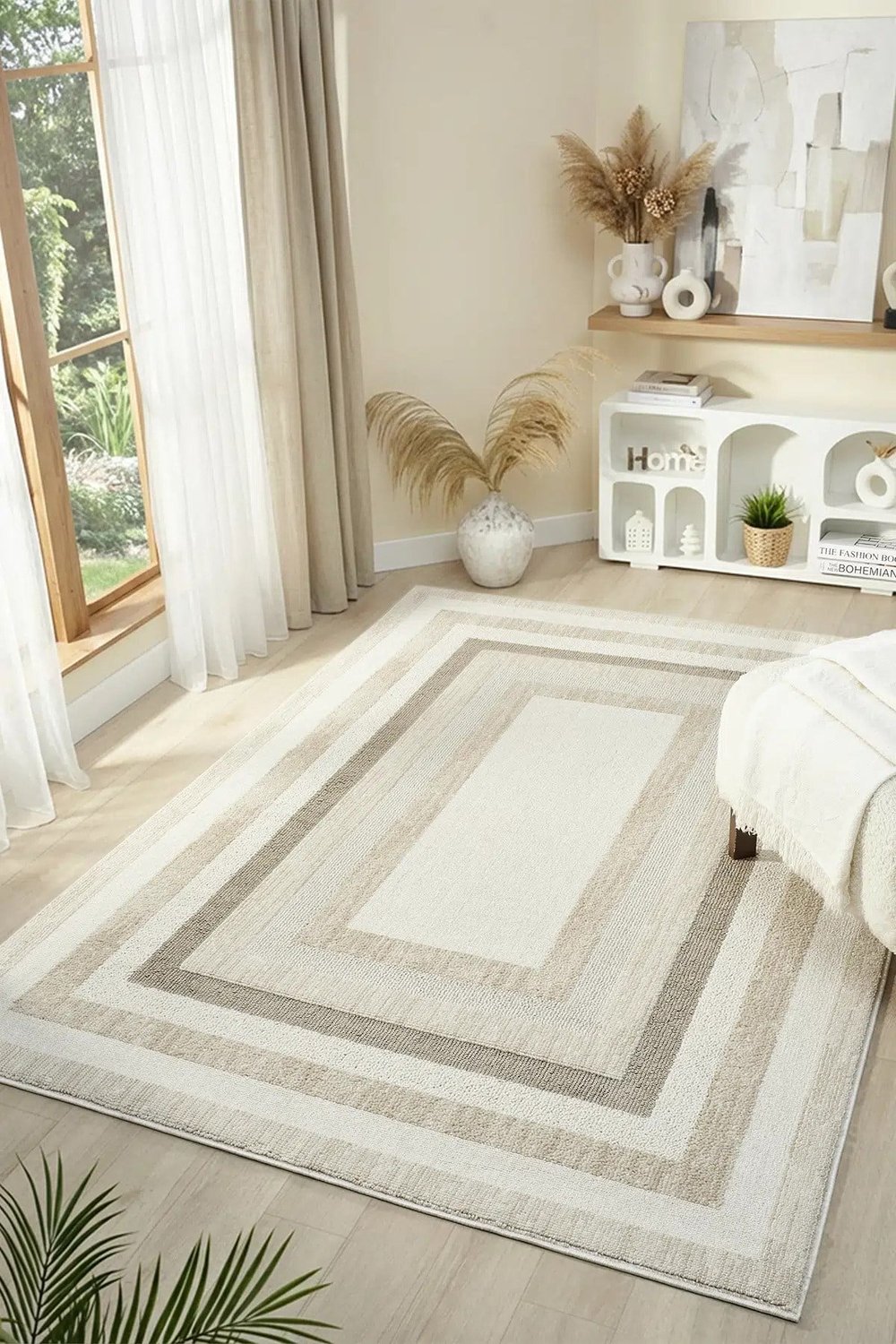 Pearl - Line Geometrik Çerçeveli Modern Salon ve Odası Halısı