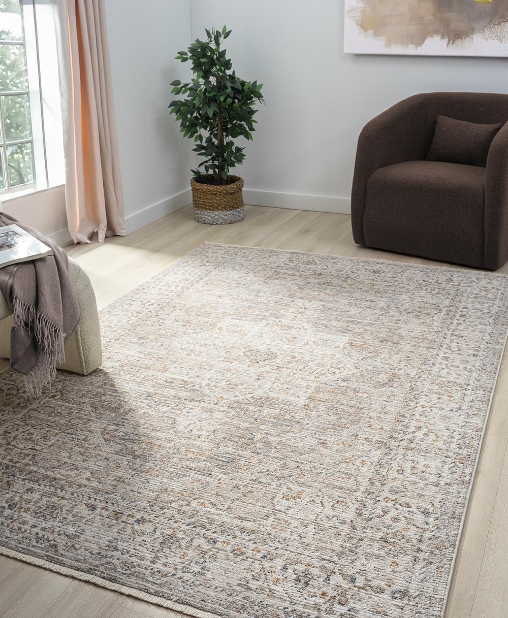 Peru Linen Bej Doğal Eskitme Halı – Antialerjik