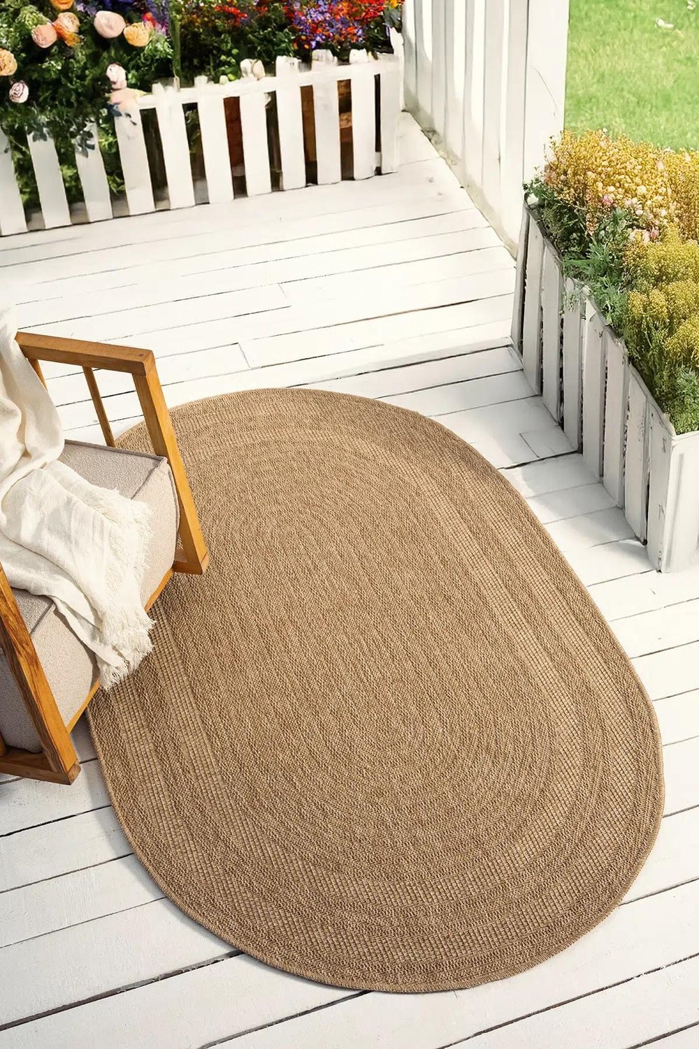 Oval Düz Desen Jüt Halı Doğal Hasır Görünümlü Minimal Halı
