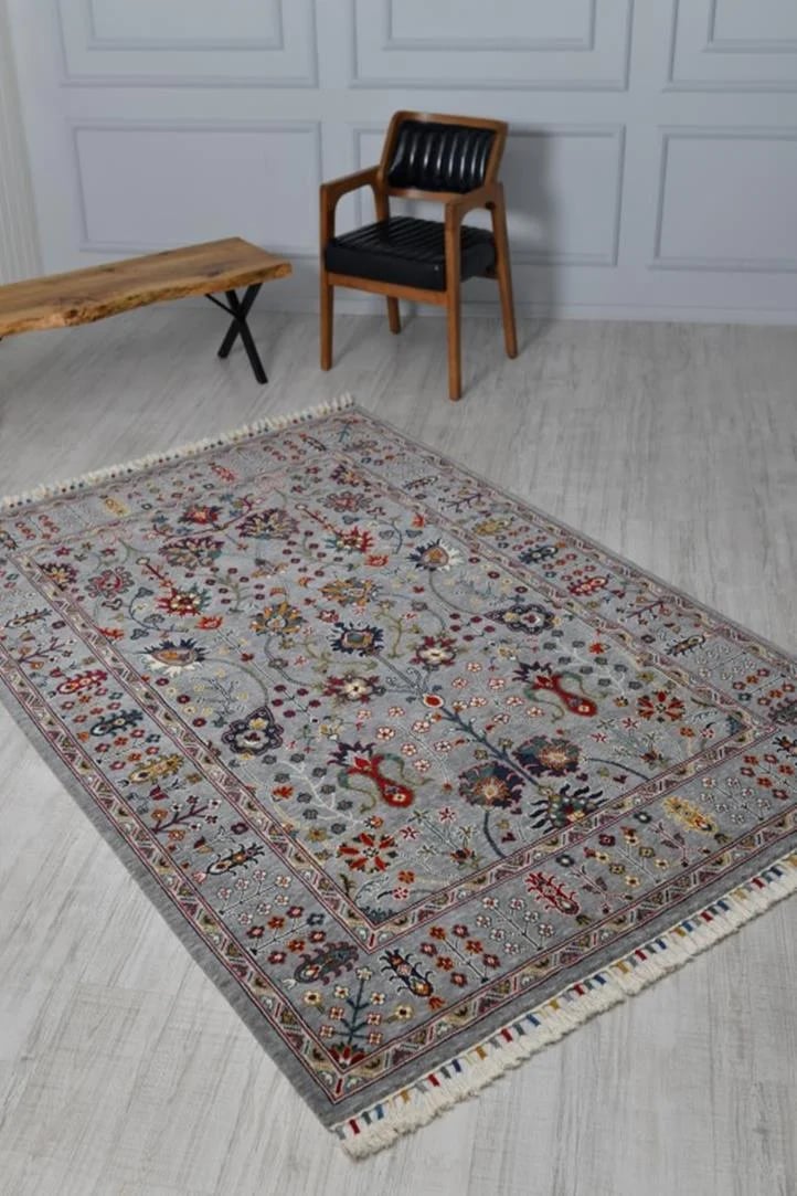 Sultani 805 Gri Yün Halı | Uşak Desen Klasik Salon Halısı