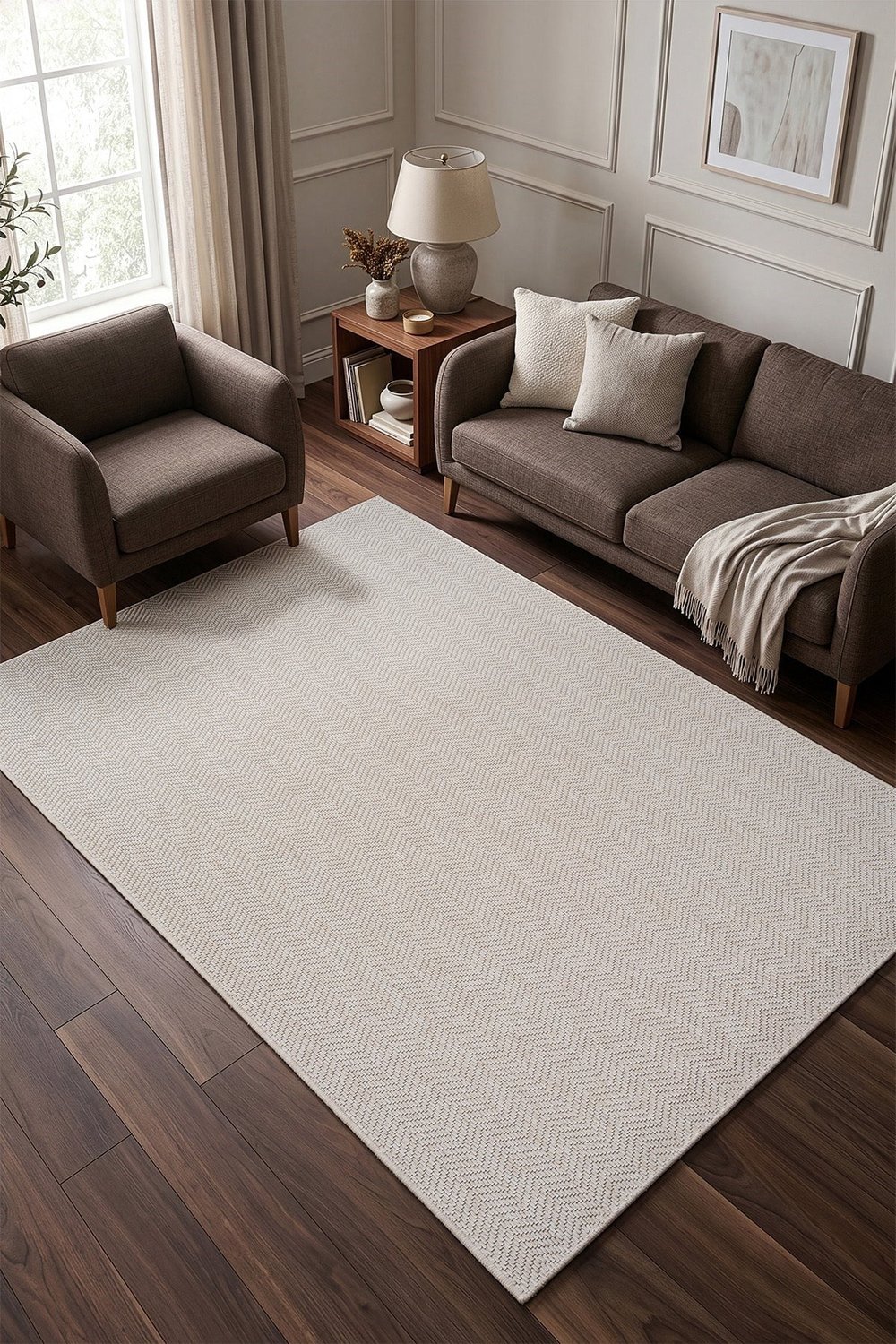 Stella B3672A Krem Düz Dokulu Jüt Halı