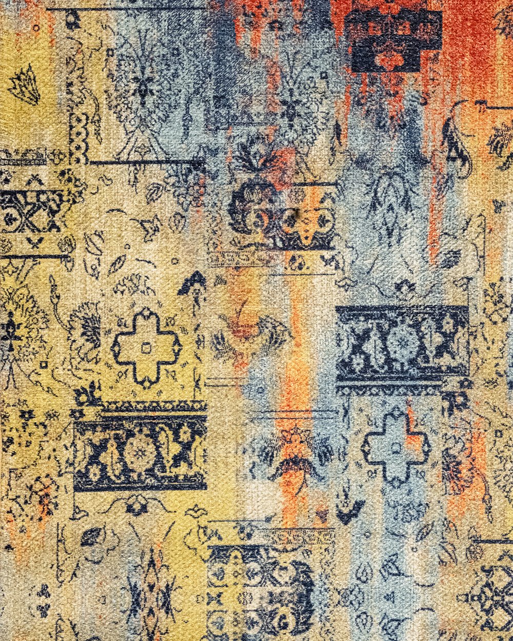 Twist Renkli Patchwork Halı Lacivert, Turuncu ve Sarı Ton Pamuk Tabanlı