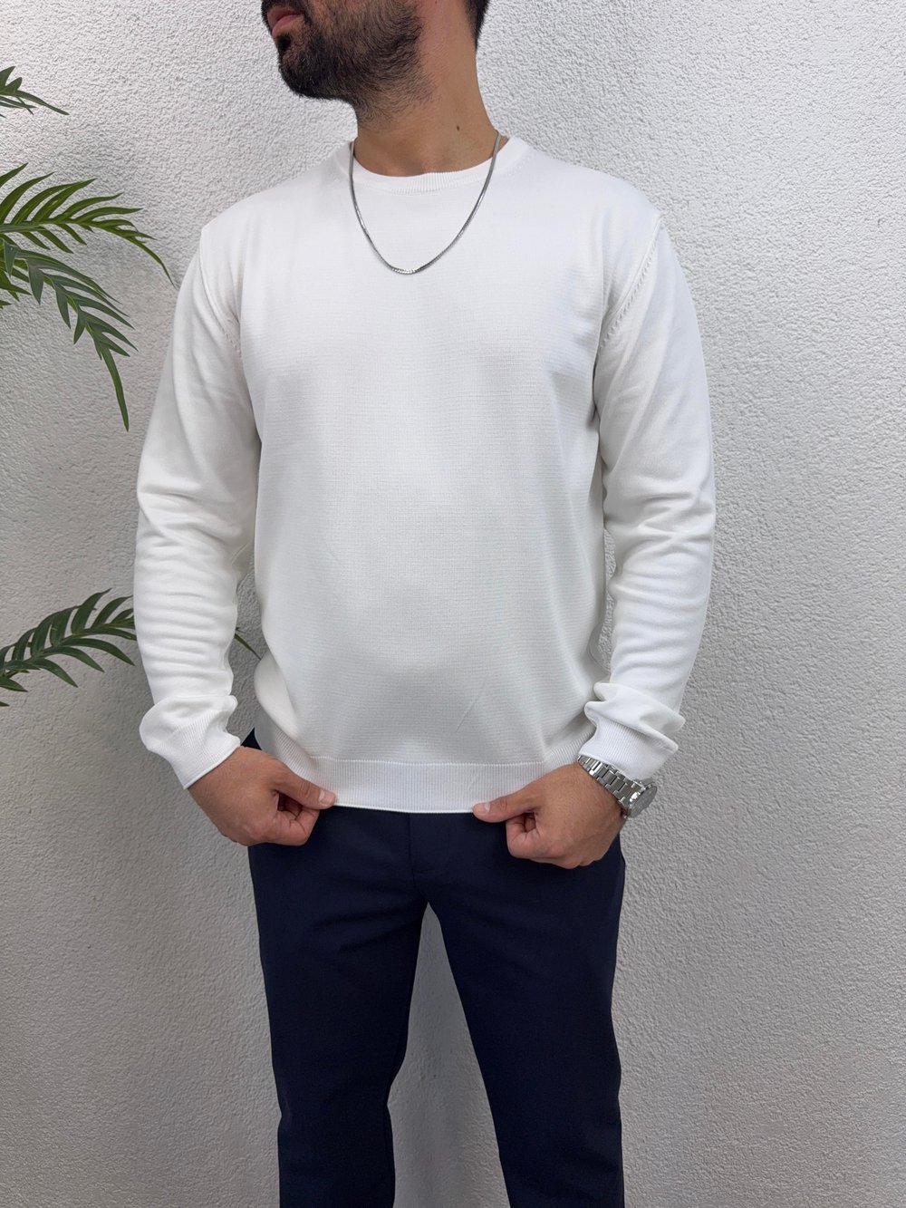 Basic Regular Fit Triko -Beyaz