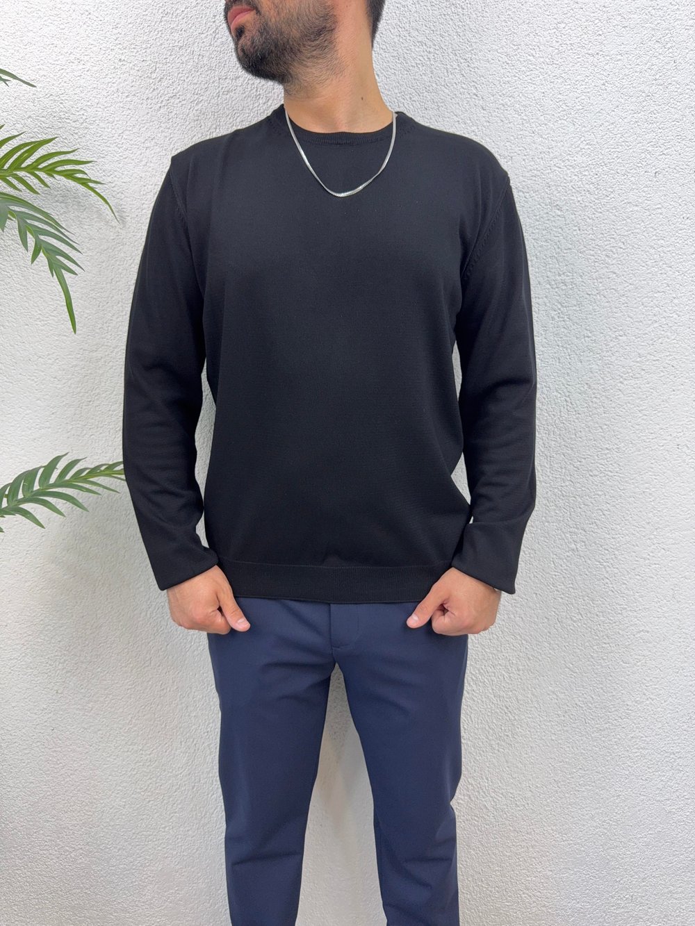 Basic Regular Fit Triko -Siyah