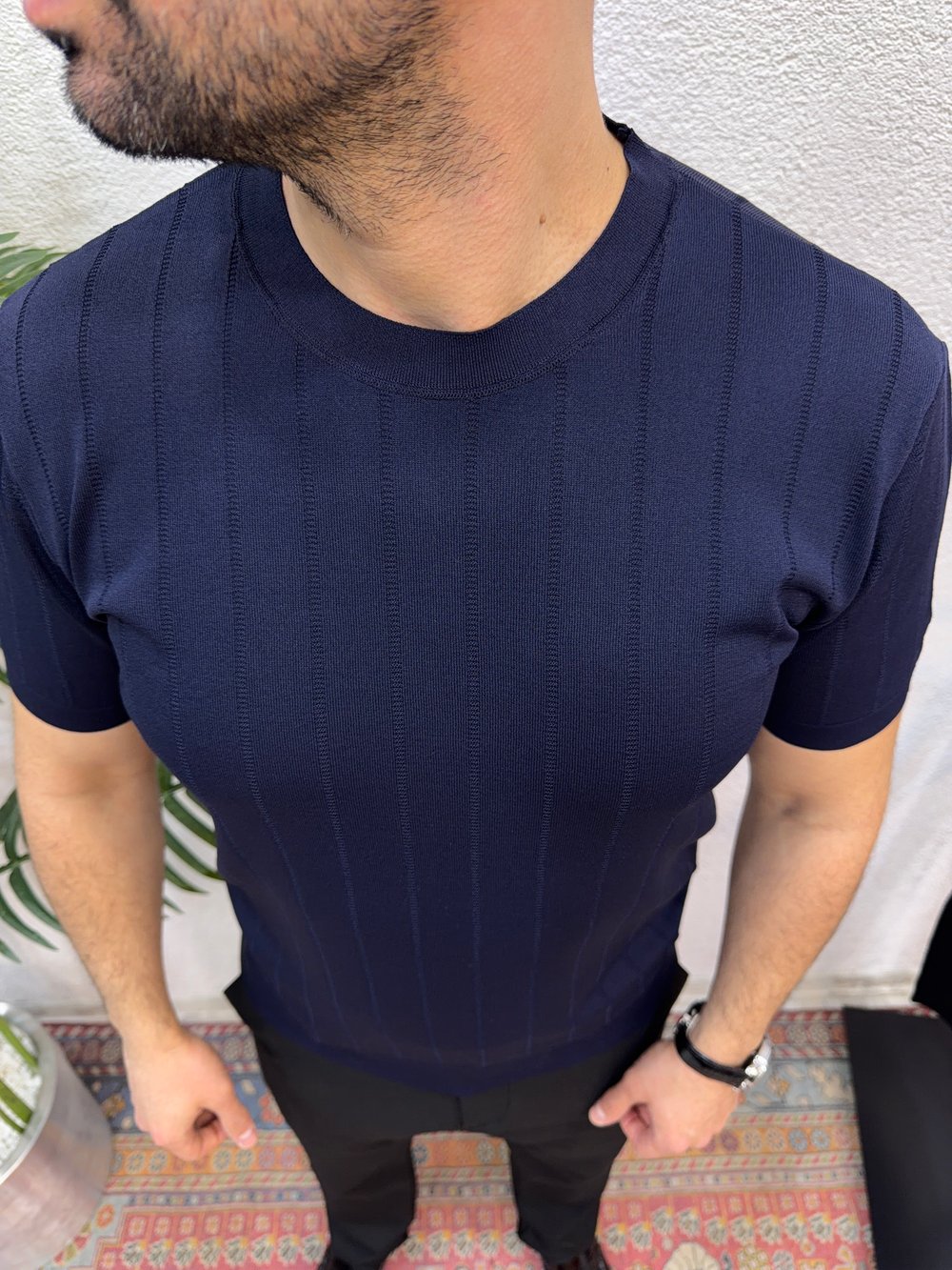 Bisiklet Yaka Rayon Triko T-Shirt -Laci