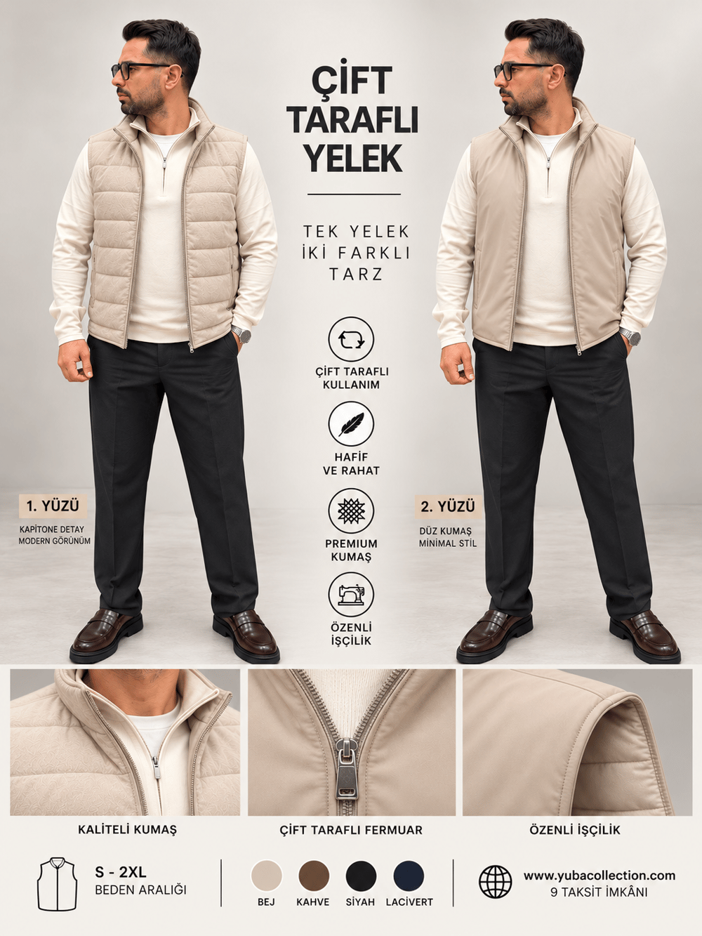 Çift Taraflı Yelek-Bej