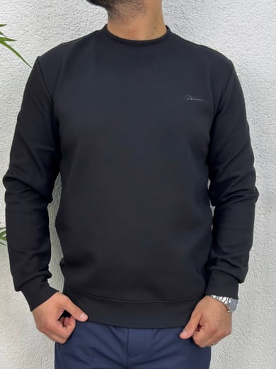 Duoble Face Kumaş Basic Sweatshirt-Siyah