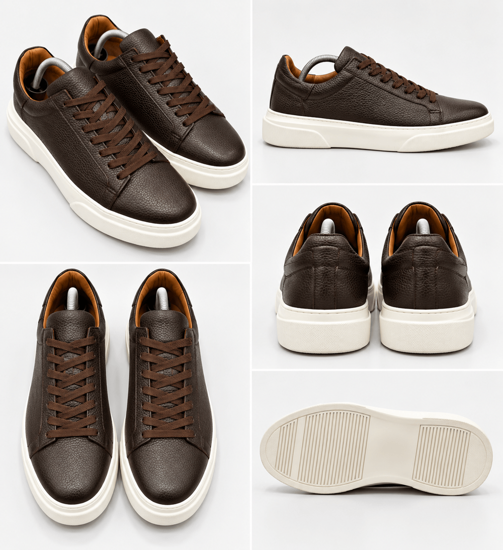 Erkek %100 Deri Sneaker Ayakkabı-Kahve