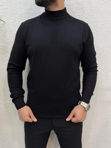 KAŞMİR KUMAŞ BALIKÇI YAKA TRİKO-SİYAH