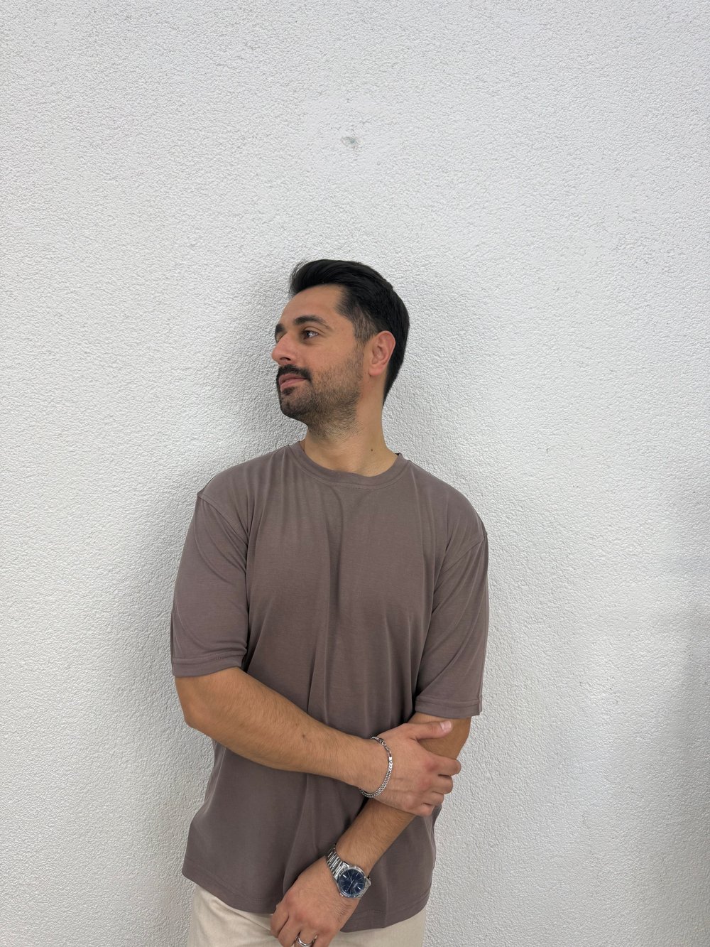 Modal Kumaş Rahat Kesim T-shirt - Kahverengi