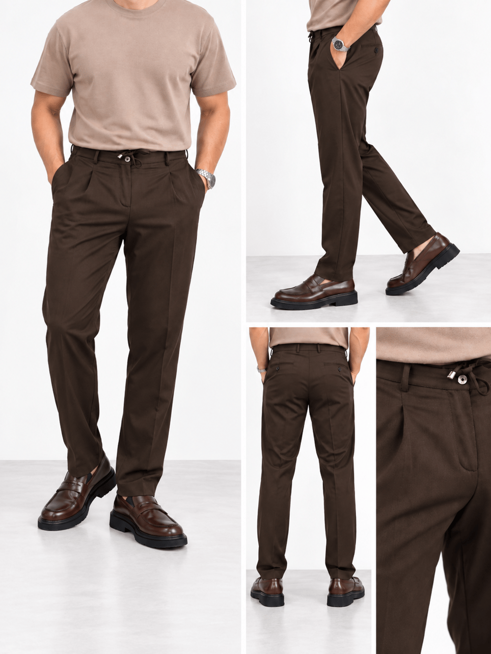 Pileli jogger pantolon-Kahve