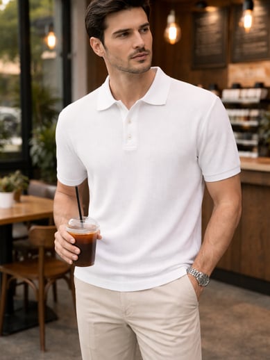 Polo Yaka Triko T-shirt - Beyaz