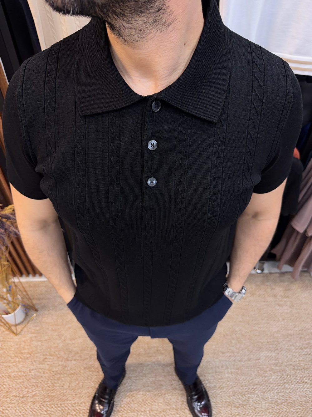 Polo  Yaka Triko Tshirt-Siyah