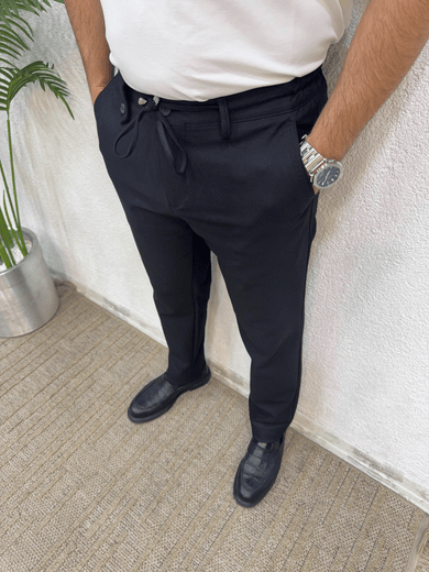 Premium Bağcıklı Rahat Jogger Pantolon-Siyah