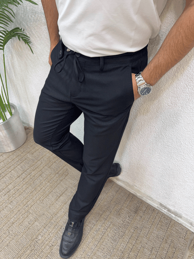 Premium Bağcıklı Rahat Jogger Pantolon-Siyah