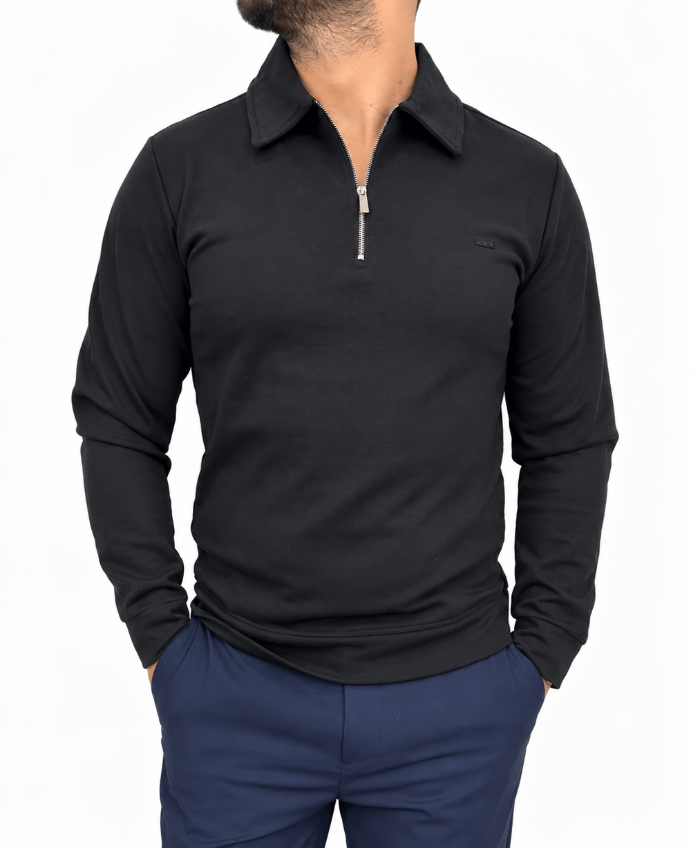Premium Polo Yaka Sweatshirt -Siyah