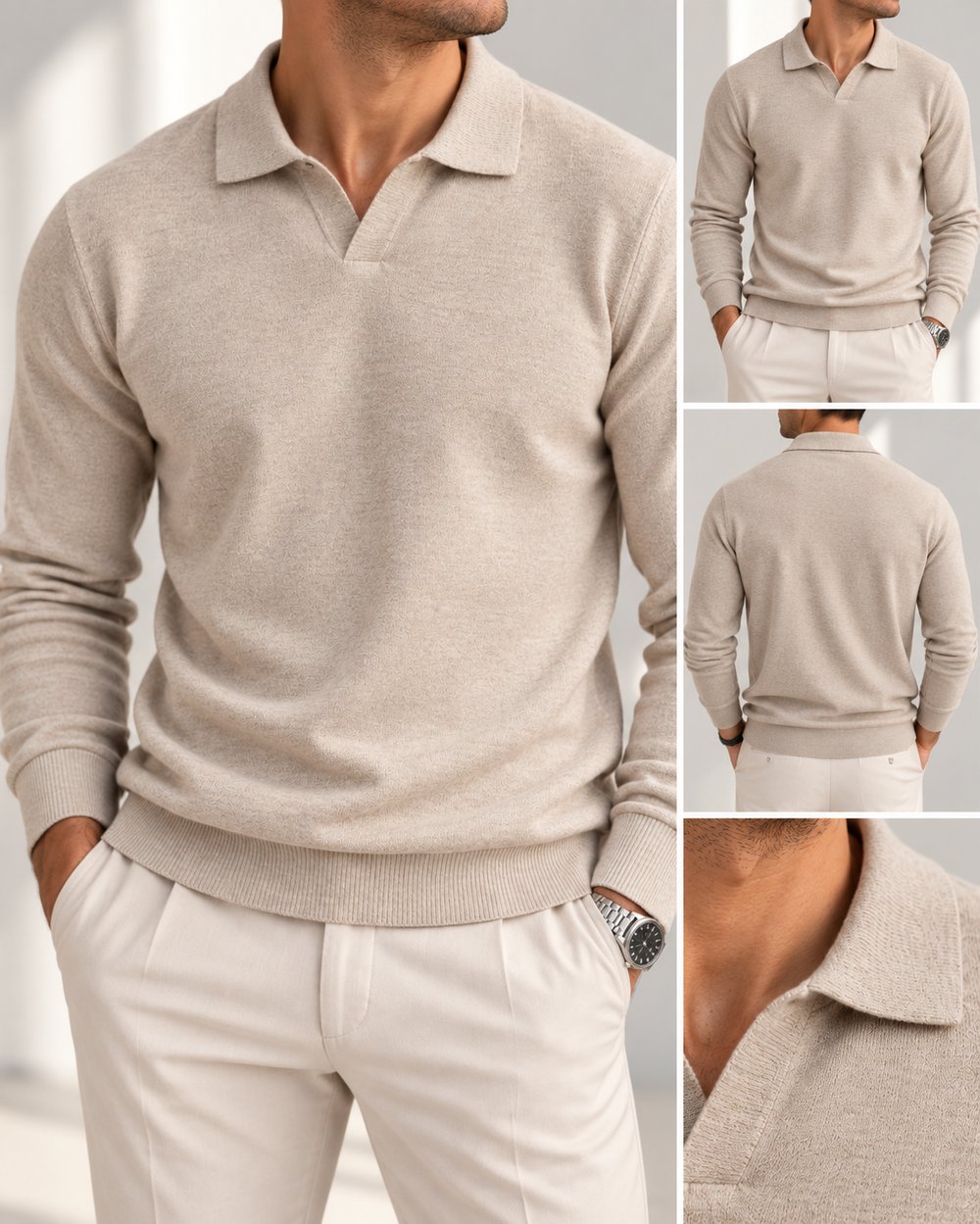 Premium Yumuşak Doku Kaşmir Triko-Bej