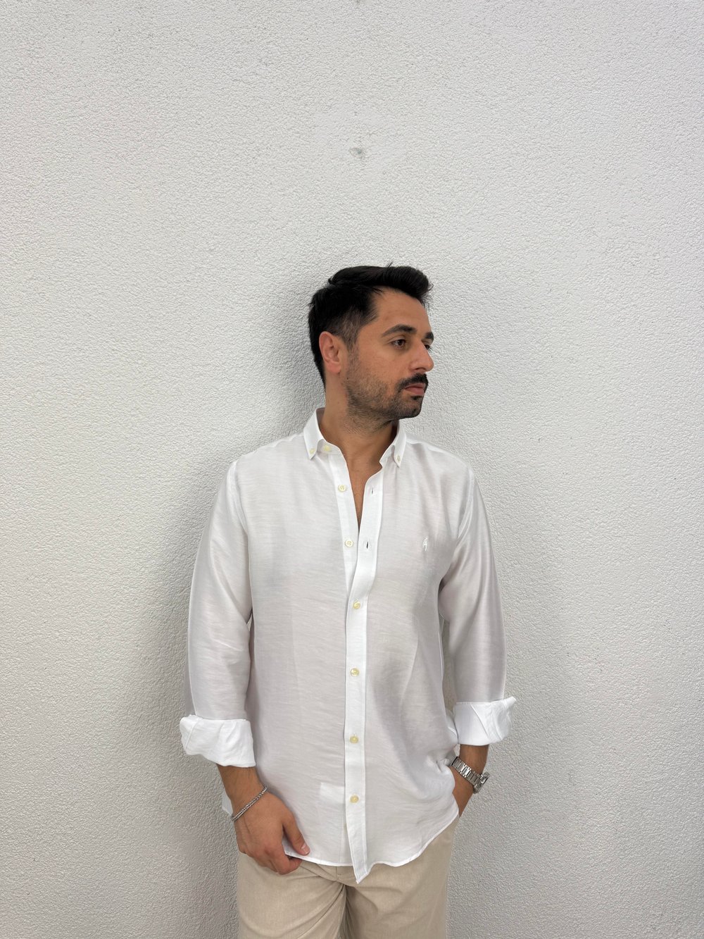 Tensel Kumaş Rahat Kesim Gömlek - Beyaz