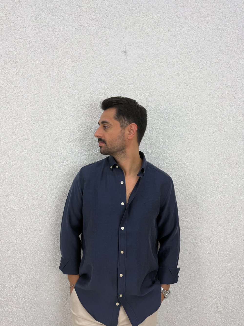 Tensel Kumaş Rahat Kesim Gömlek - Lacivert