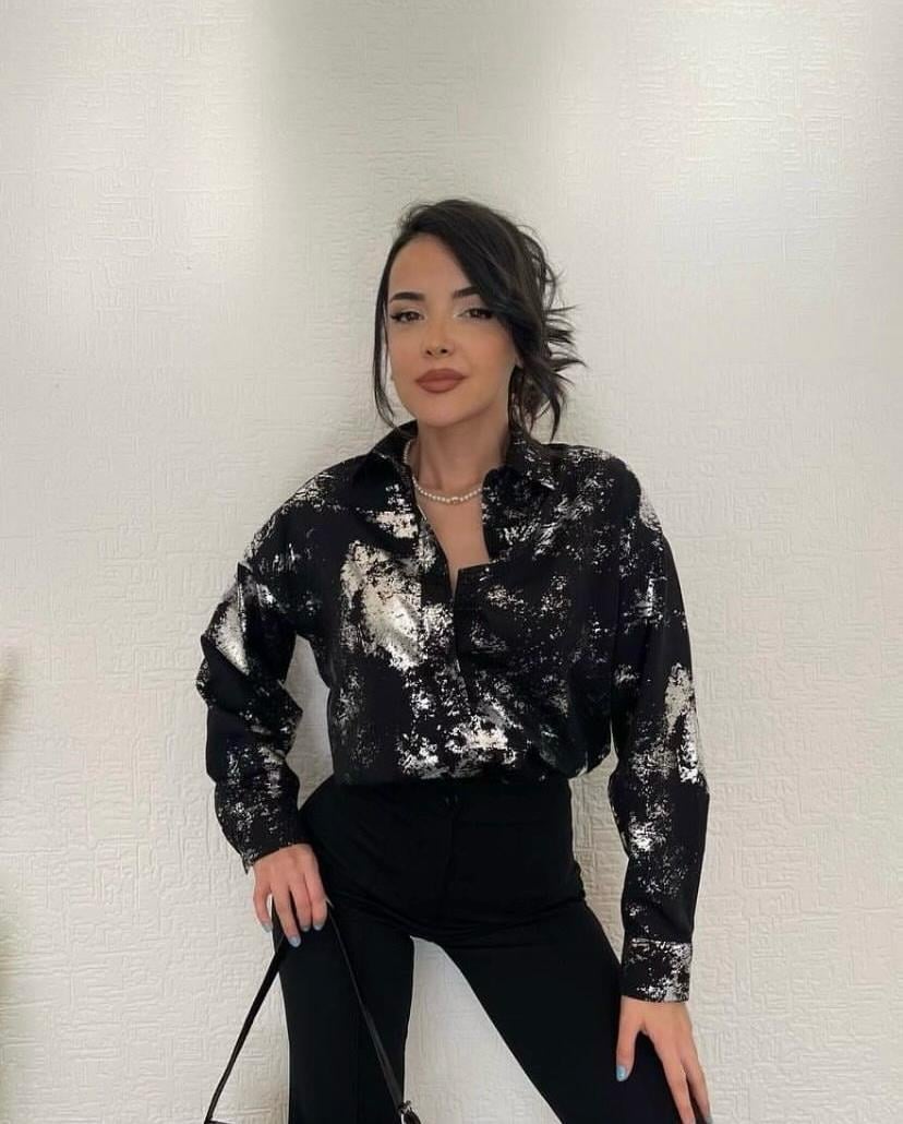   SİYAHA GÜMÜŞ VARAKLI GÖMLEK