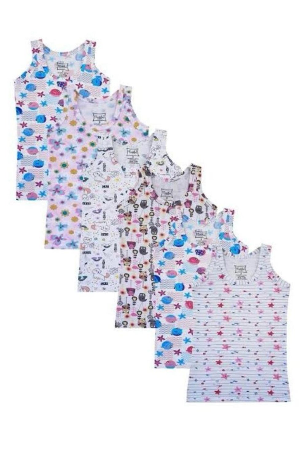  TUTKU 6LI PAKET RENKLİ DESENLİ KALIN ASKILI KIZ ÇOCUK ATLET (KARIŞIK DESENLER)