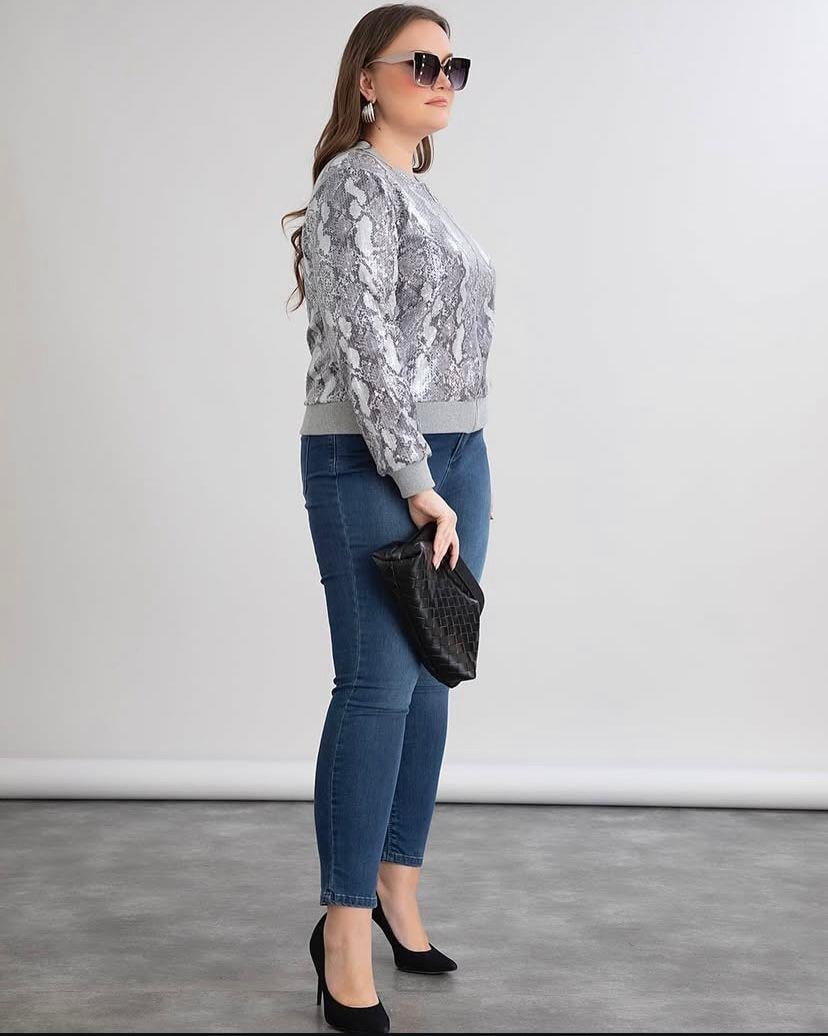 PUL PAYET GRİ LEOPAR DESENLİ HIRKA