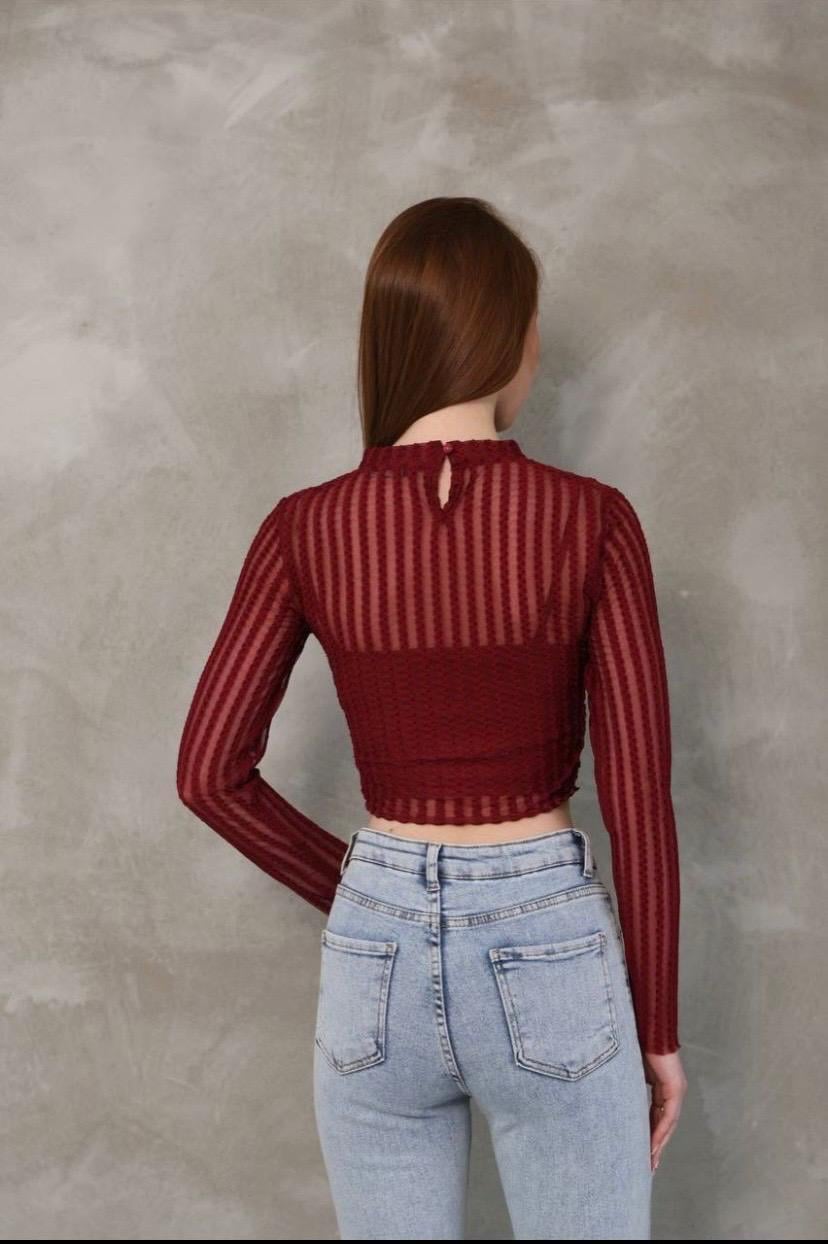 SİFON UZUN KOL ATLET TAKIM BORDO CROP