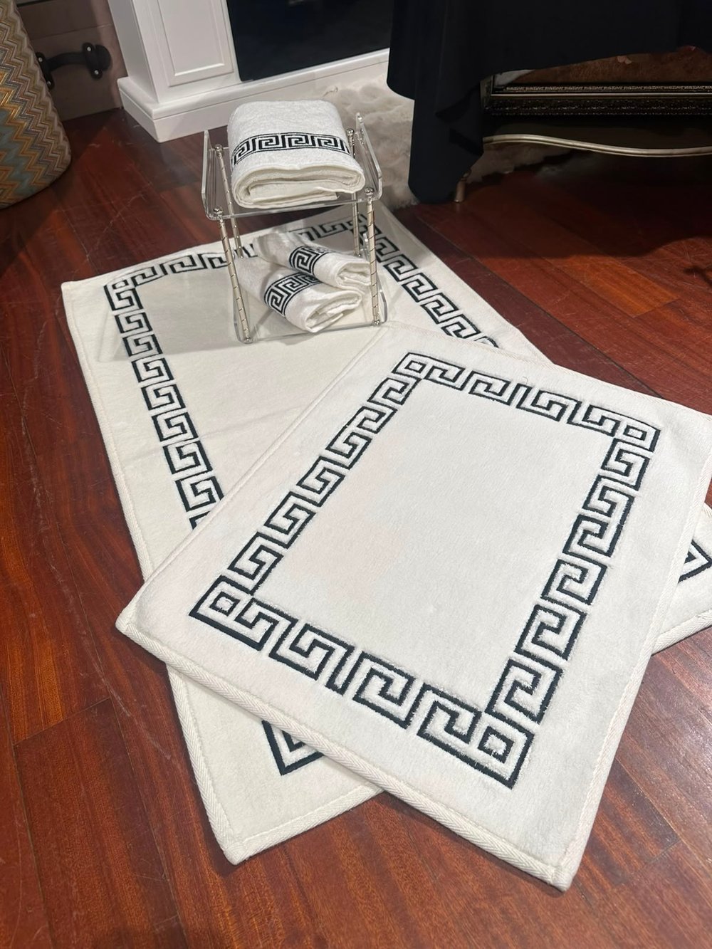100*60 Versace Model   Siyah Detaylı İkili Paspas Takımı