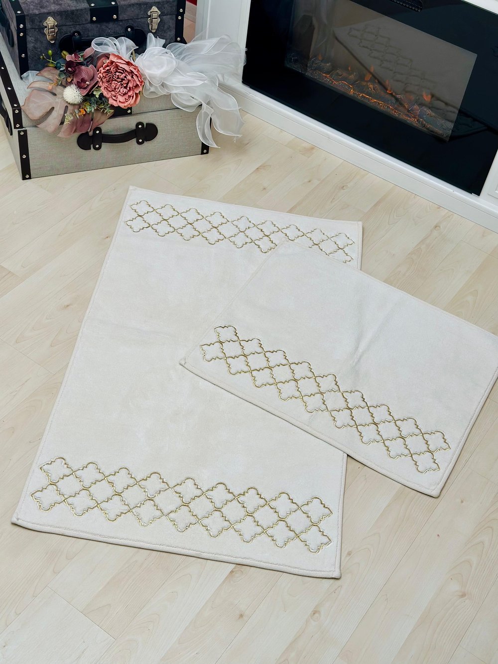 120x60 2 Sıra Baklava Gold Detaylı İkili Paspas Takımı