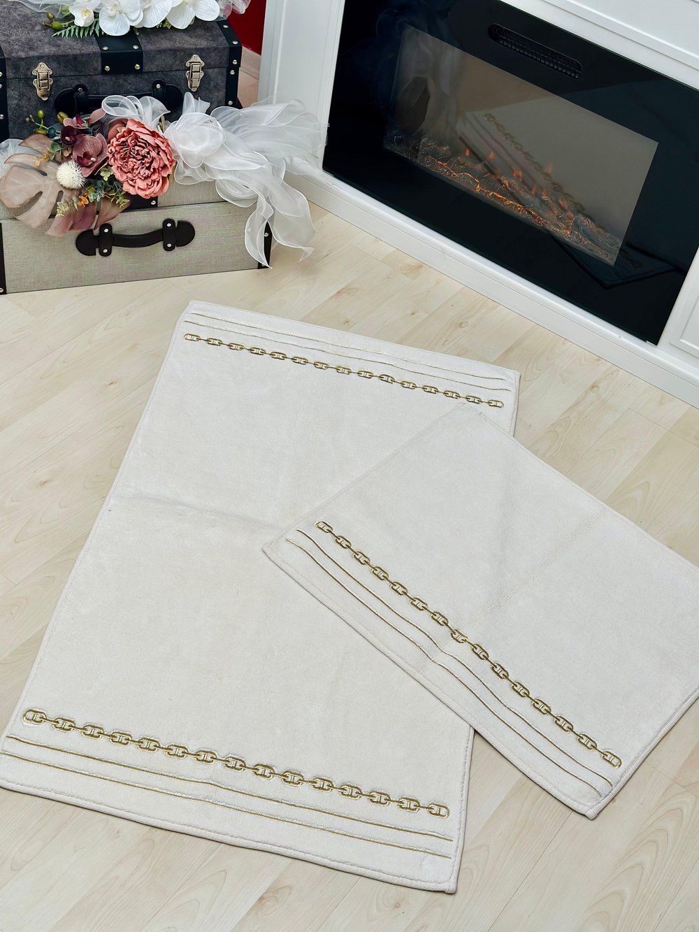 120x60 Yelpaze Model Gold Detaylı İkili Paspas Takımı
