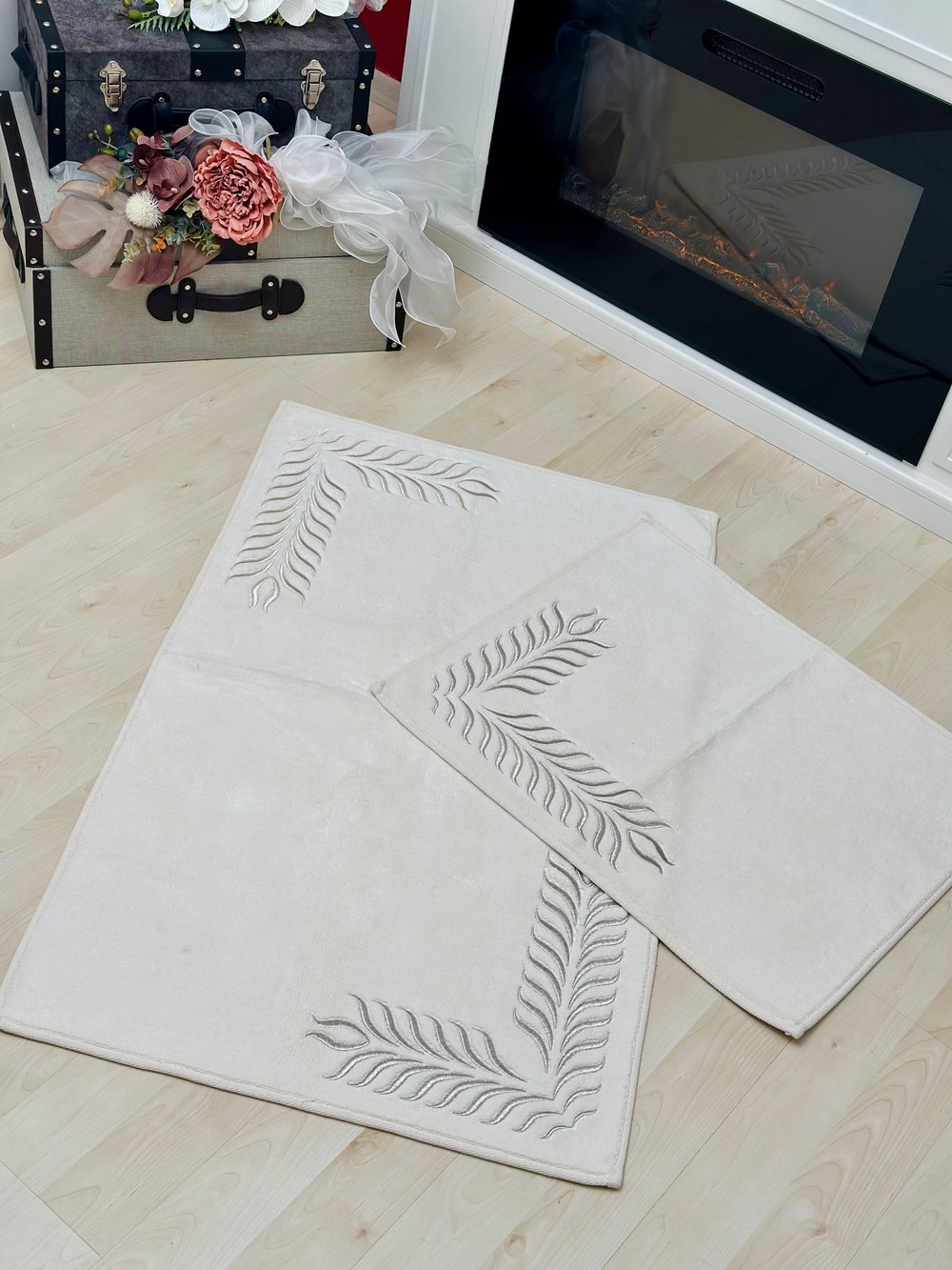 120x60 Yelpaze Model Gümüş Detaylı İkili Paspas Takımı