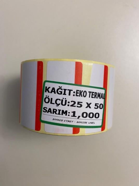 Eko Termal Barkod Etiketi 25x50mm – 1000 Adet | 80x50mm Rulo, Net Baskı Kalitesi, Tüm Barkod Yazıcılara Uyumlu
