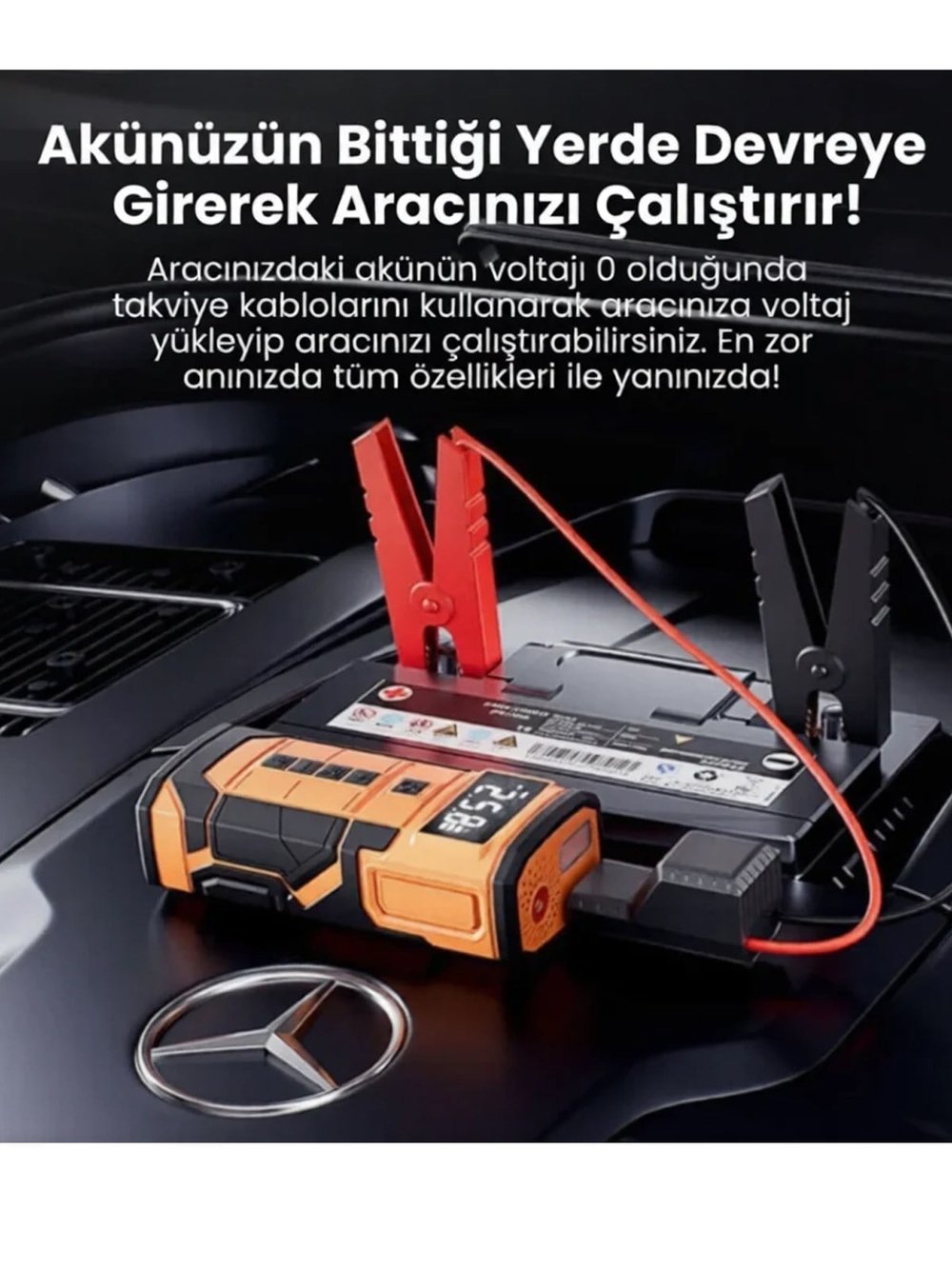 A5577 Akü Takviyeli Hava Kompresörü | 4ü 1 Arada Powerbank, Hava Kompresörü, LCD Ekran, 8.000mAh 150PSI