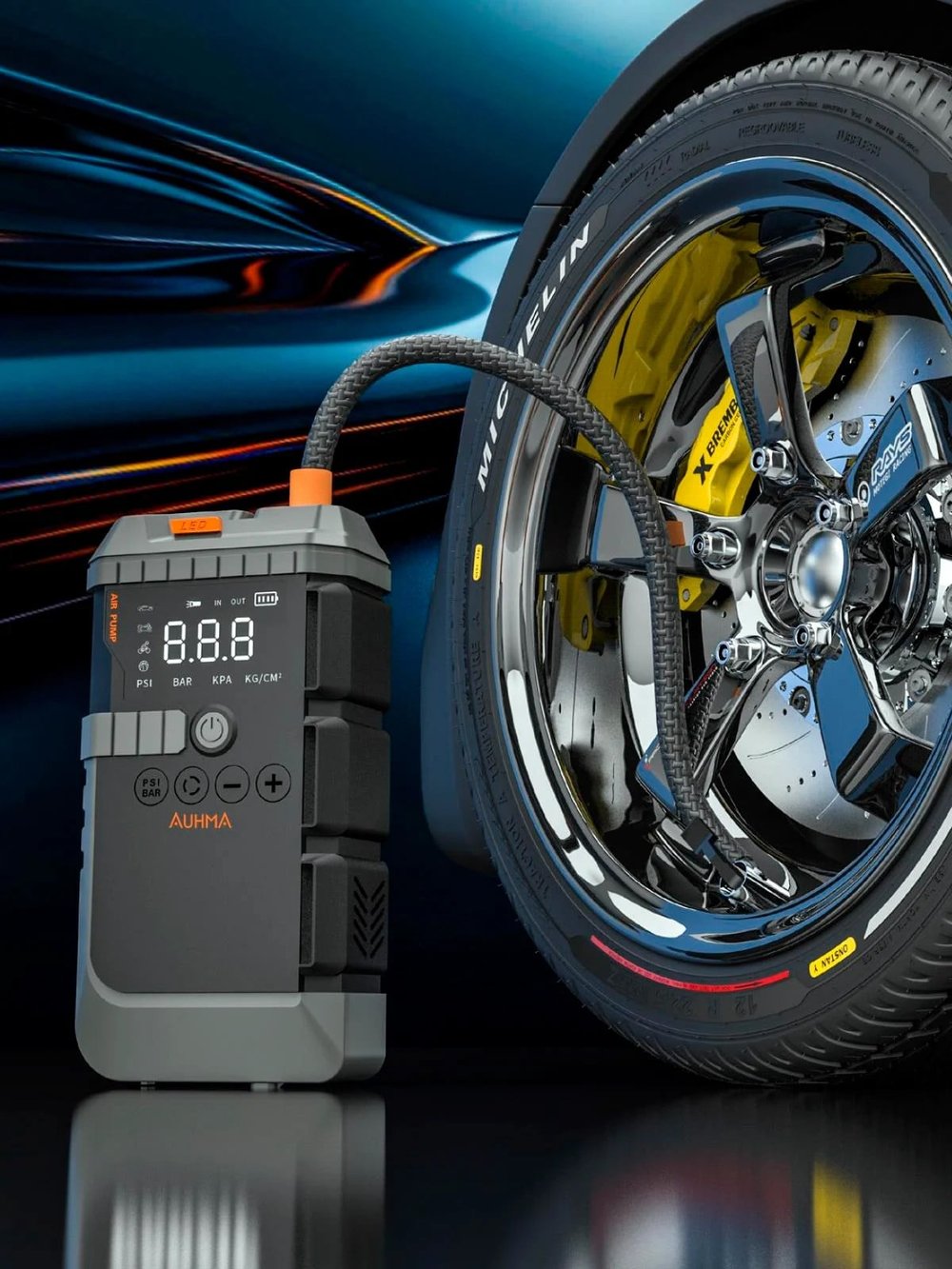 A7711 Akü Takviyeli Hava Kompresörü | 4ü 1 Arada Powerbank, Hava Kompresörü, LCD Ekran, 10.000mAh 150PSI