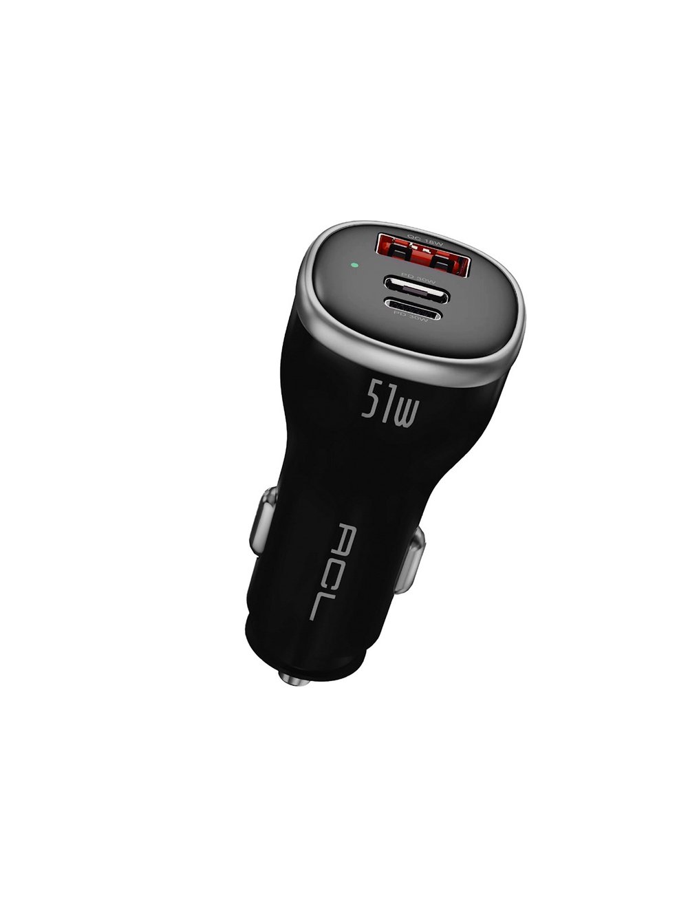 AC-105 51W Süper Hızlı Araç Şarj Cihazı – Dahili Lightning Kablolu + PD 30W USB-C ve QC 18W USB-A