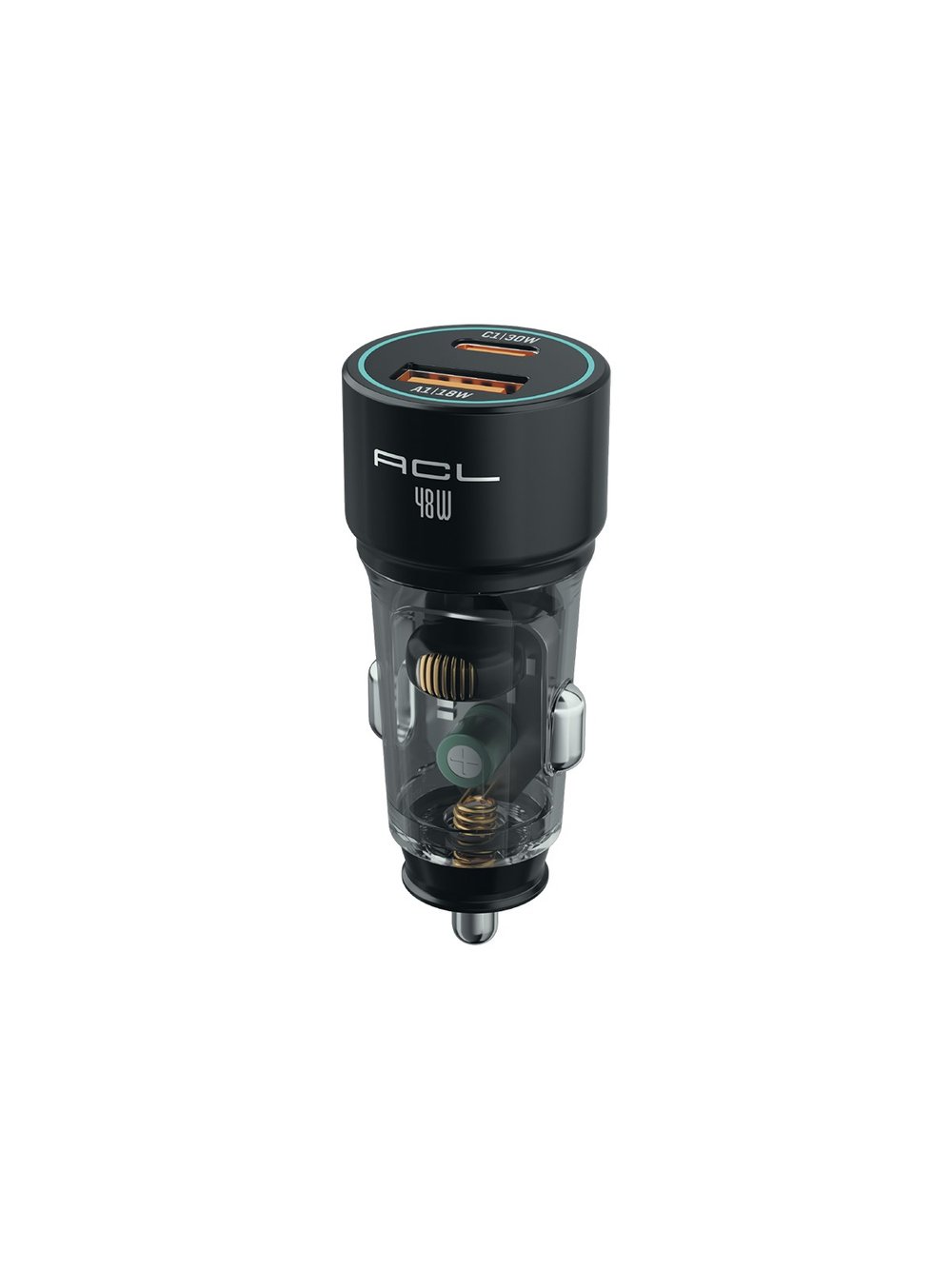 ACC-05 48W Şeffaf Gövdeli Hızlı Araç Şarj Cihazı – PD 30W + QC 3.0 18W Çift Portlu Akıllı Şarj Başlığı