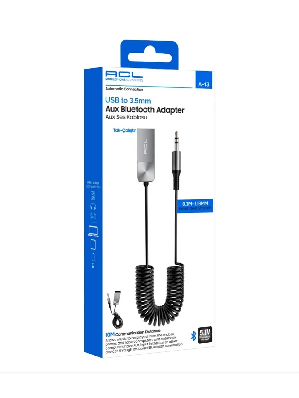 ACL A-13 USB to 3.5mm Aux Bluetooth Adaptör | Tak Çalıştır